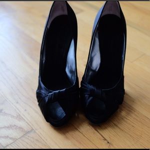 Black satin heels